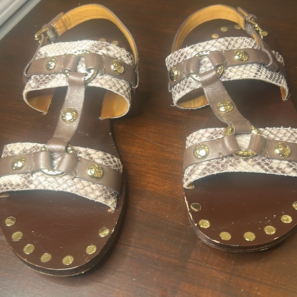 Michael Kors Brown Leather Sandal with Gold Embellishment Women Size 8 - Picture 5 of 14